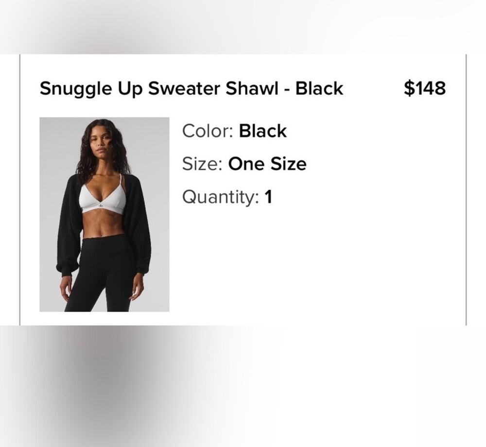 Alo Yoga Snuggle Up Sweater Shawl in black. Size medium